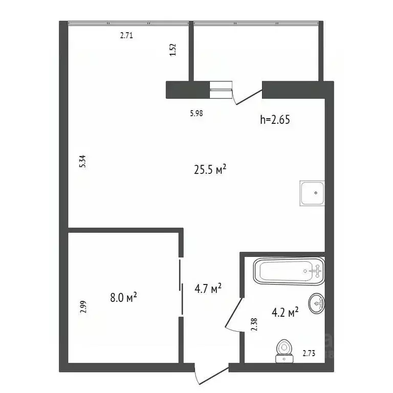 2-к кв. Красноярский край, Красноярск ул. Авиаторов, 34 (43.4 м) - Фото 2