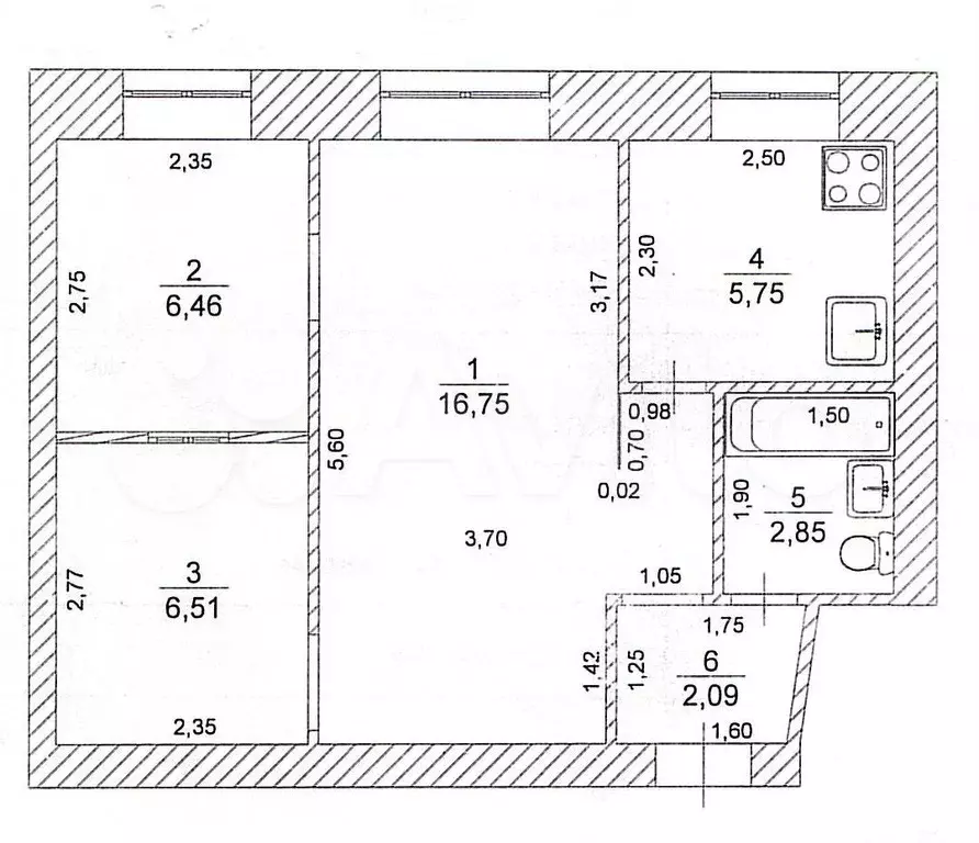 3-к. квартира, 41 м, 2/5 эт. - Фото 0