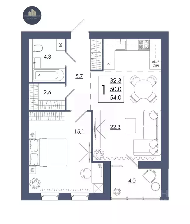 1-к кв. Смоленская область, Смоленск ул. 2-я Киевская, 20Ак1 (54.0 м) - Фото 1