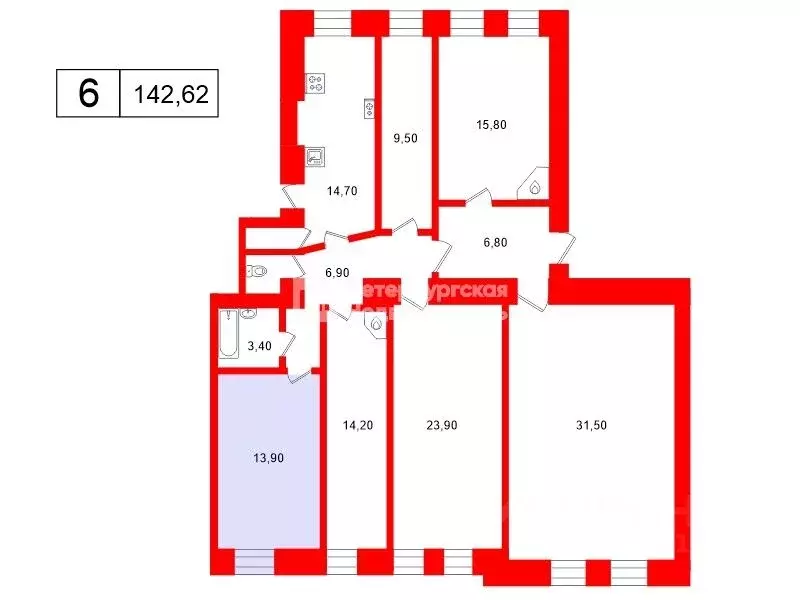Комната Санкт-Петербург Гатчинская ул., 22 (13.9 м) - Фото 2