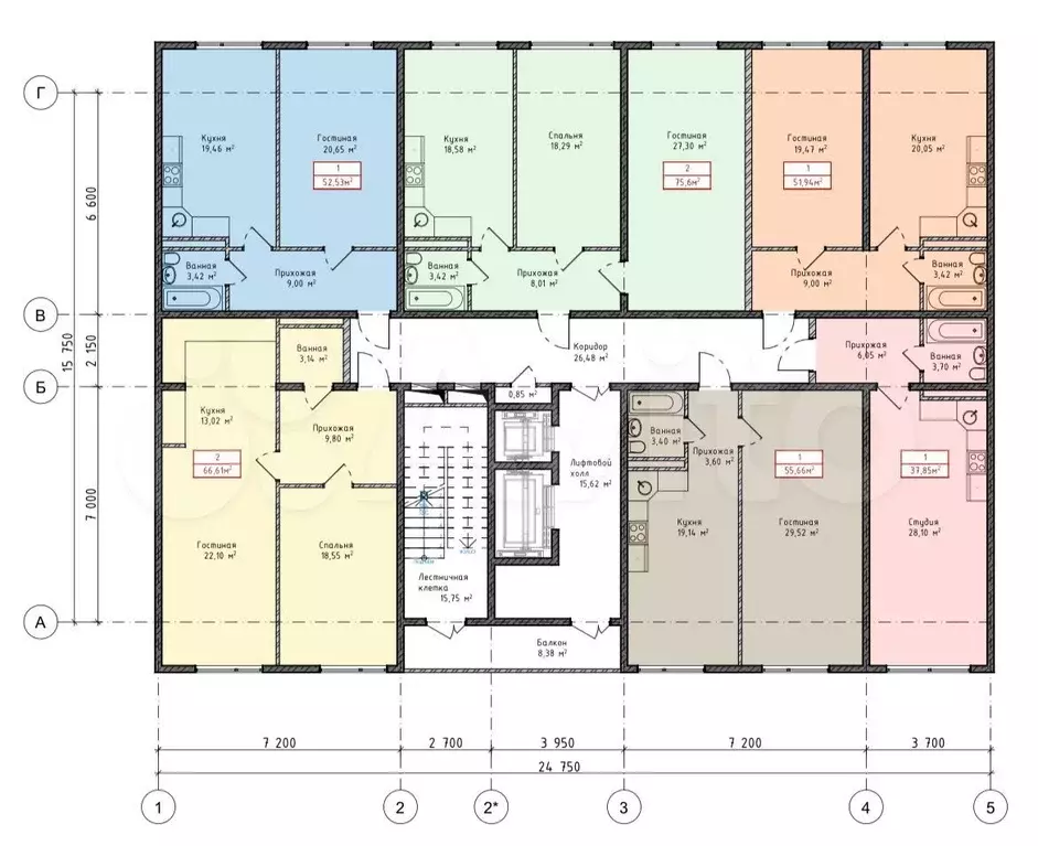 Квартира-студия, 38 м, 6/8 эт. - Фото 1