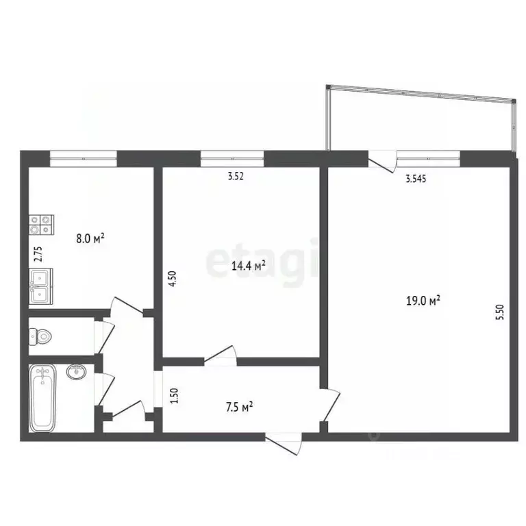 2-к кв. Орловская область, Орел Полесская ул., 53 (53.3 м) - Фото 2