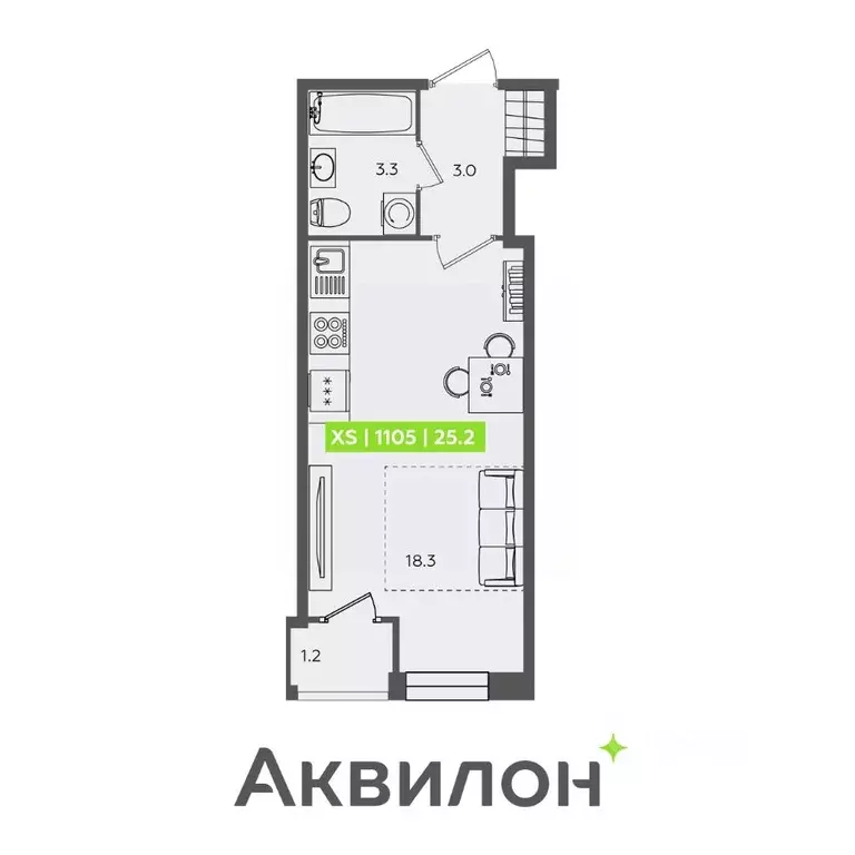 Студия Санкт-Петербург Планерная ул., 87к1 (25.2 м) - Фото 0