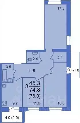 3-к кв. Вологодская область, Вологда Завокзальный мкр,  (78.0 м) - Фото 0