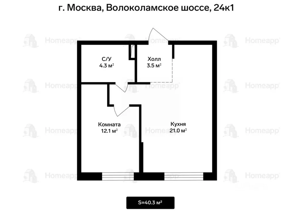 1-к кв. Москва Волоколамское ш., 24к2 (40.3 м) - Фото 2