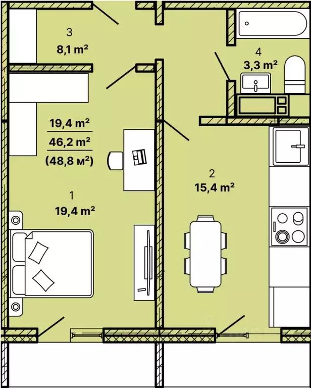 1-к кв. Челябинская область, Челябинск 11-й мкр,  (48.8 м) - Фото 1