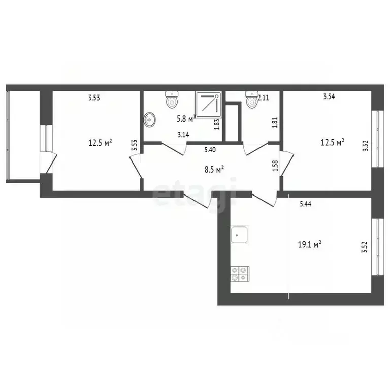 2-к кв. Тюменская область, Тюмень ул. Ю.-Р.Г. Эрвье, 32к1 (61.4 м) - Фото 2