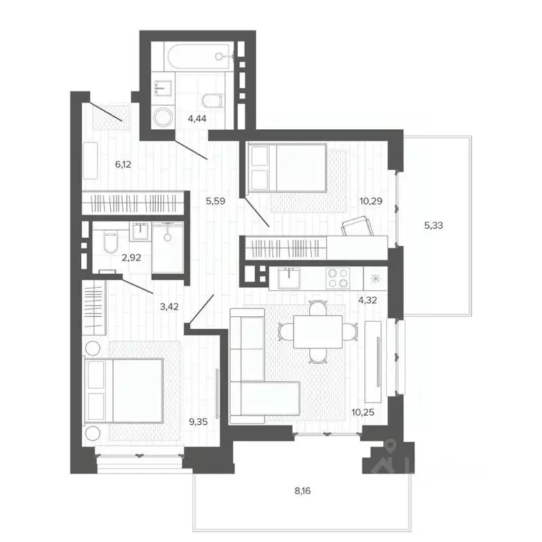 3-к кв. Алтайский край, Барнаул ул. Сизова, 20 (70.19 м) - Фото 1