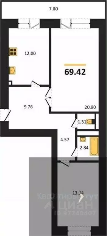 2-к кв. Воронежская область, Воронеж пер. Здоровья, 90Г/1к2 (69.42 м) - Фото 0