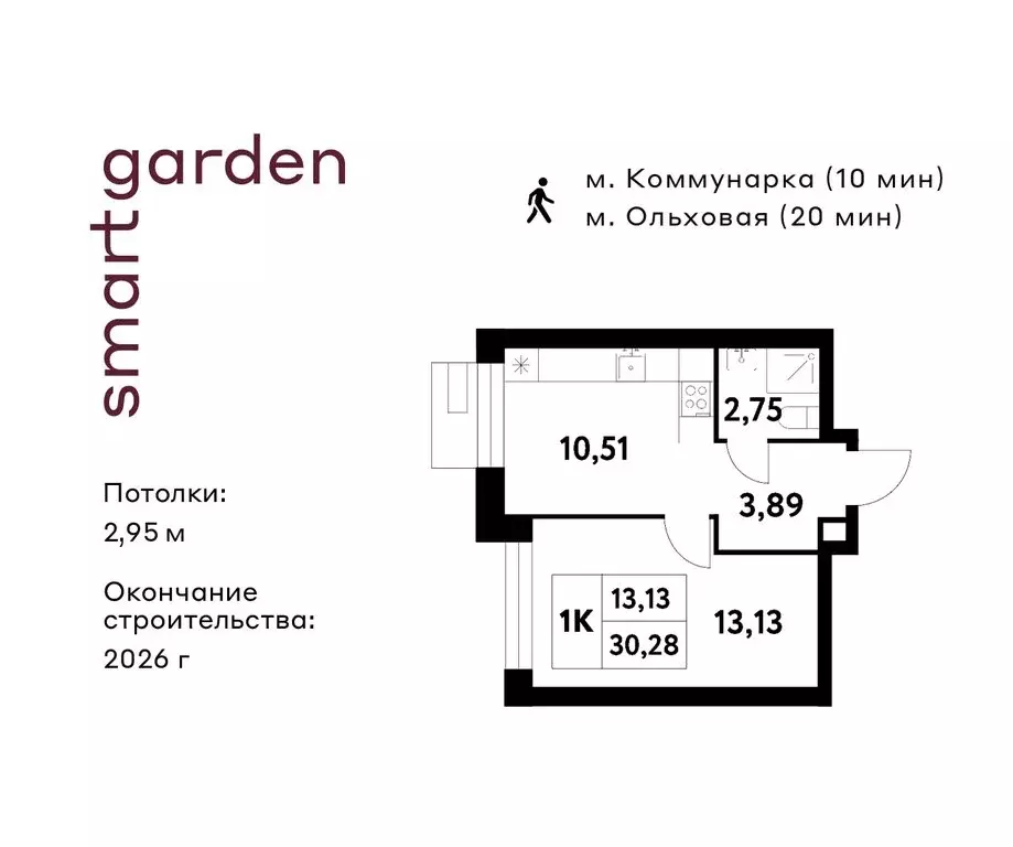 1-комнатная квартира: Газопровод, 6-я улица Лесные Поляны, 1 (30.28 м) - Фото 0