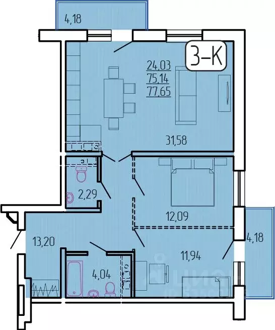 3-к кв. Бурятия, Улан-Удэ 140А мкр,  (77.65 м) - Фото 1