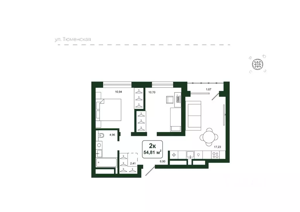 2-к кв. Тюменская область, Тюменский район, д. Дударева Родина-2 жилой ... - Фото 1