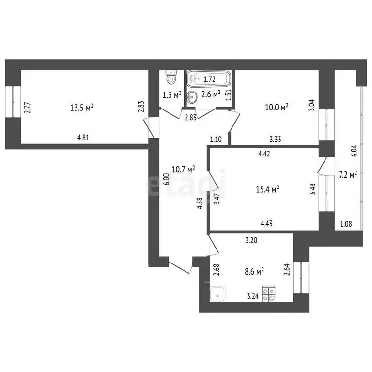3-комнатная квартира: Стерлитамак, Коммунистическая улица, 106 (62.1 ... - Фото 1