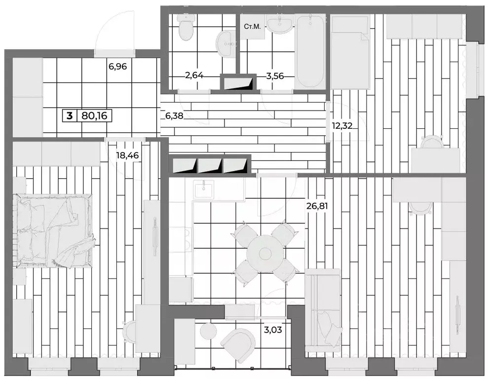 3-к кв. Орловская область, Орел Мясокомбинат мкр,  (78.65 м) - Фото 0