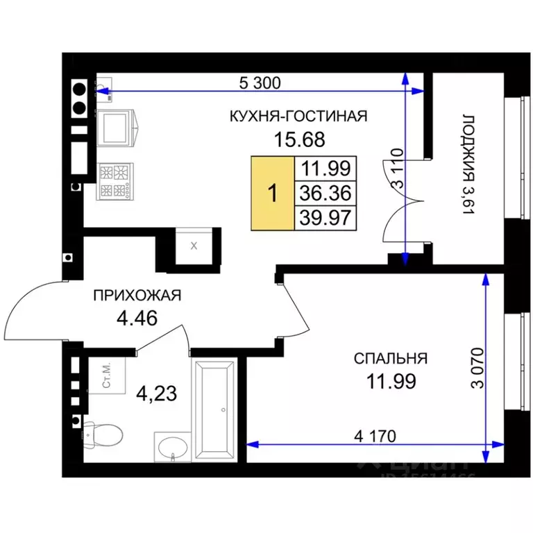 1-к кв. Калининградская область, Гурьевск Включи жилой комплекс (39.97 ... - Фото 0