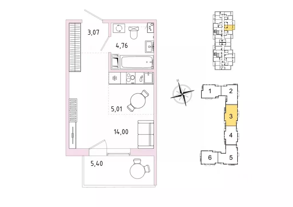 Студия Ленинградская область, Гатчина Въезд мкр,  (28.46 м) - Фото 1