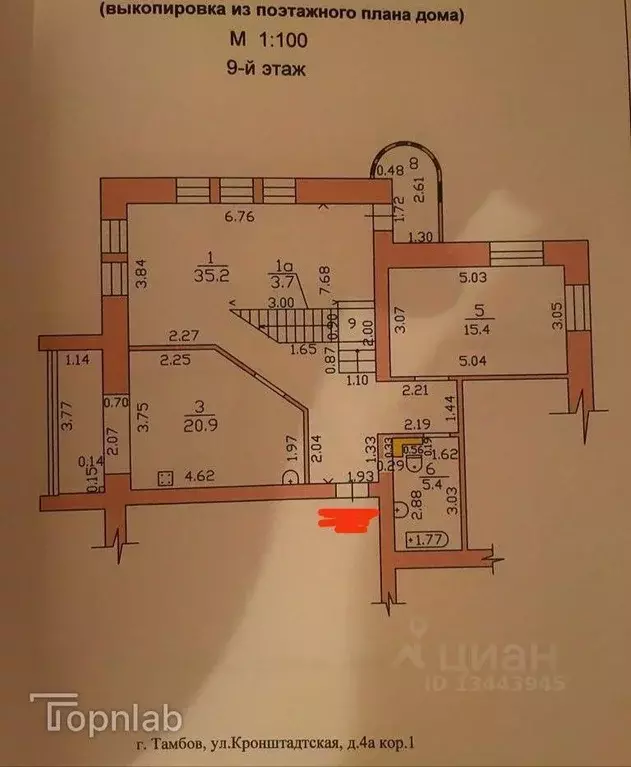 3-к кв. Тамбовская область, Тамбов Кронштадтская ул., 4Ак1 (156.0 м) - Фото 2
