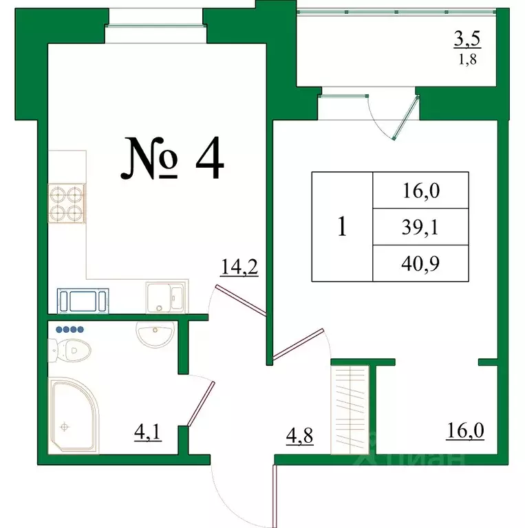 1-к кв. Ленинградская область, Гатчина Красносельское ш., 4Ак1 (40.9 ... - Фото 1