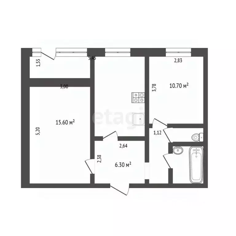 2-к кв. Тюменская область, Тюмень Заречный проезд, 39 (50.0 м) - Фото 2