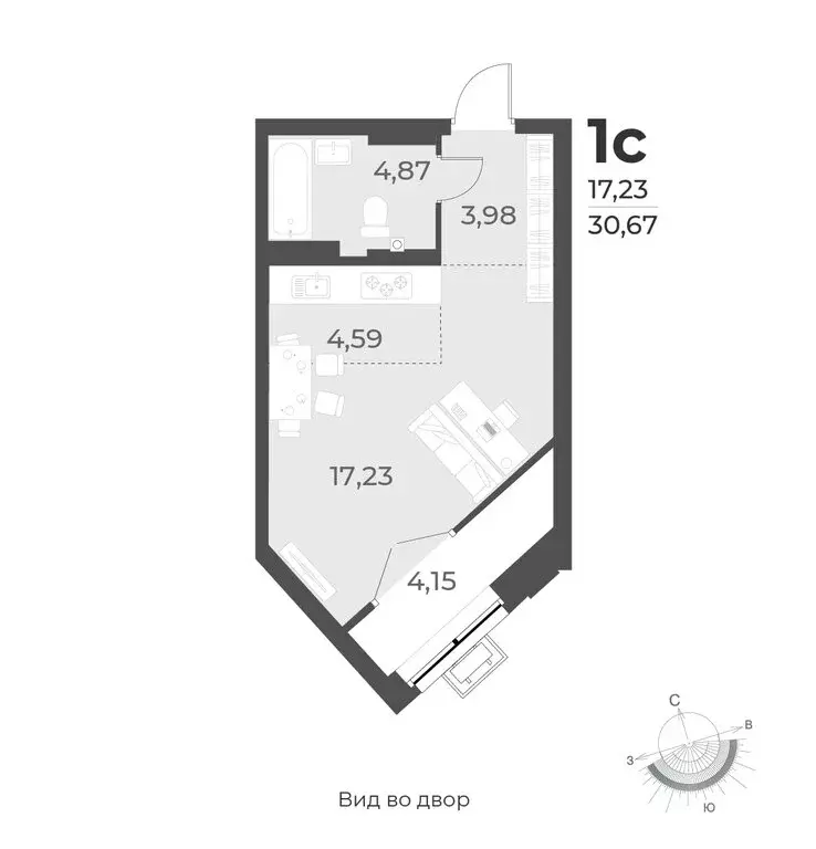 Квартира-студия: Новосибирск, улица Лобачевского, 53/2 (30.7 м) - Фото 0