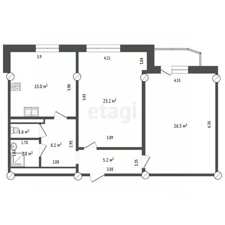2-к кв. Тюменская область, Тюмень ул. 50 лет ВЛКСМ, 13 (80.0 м) - Фото 2