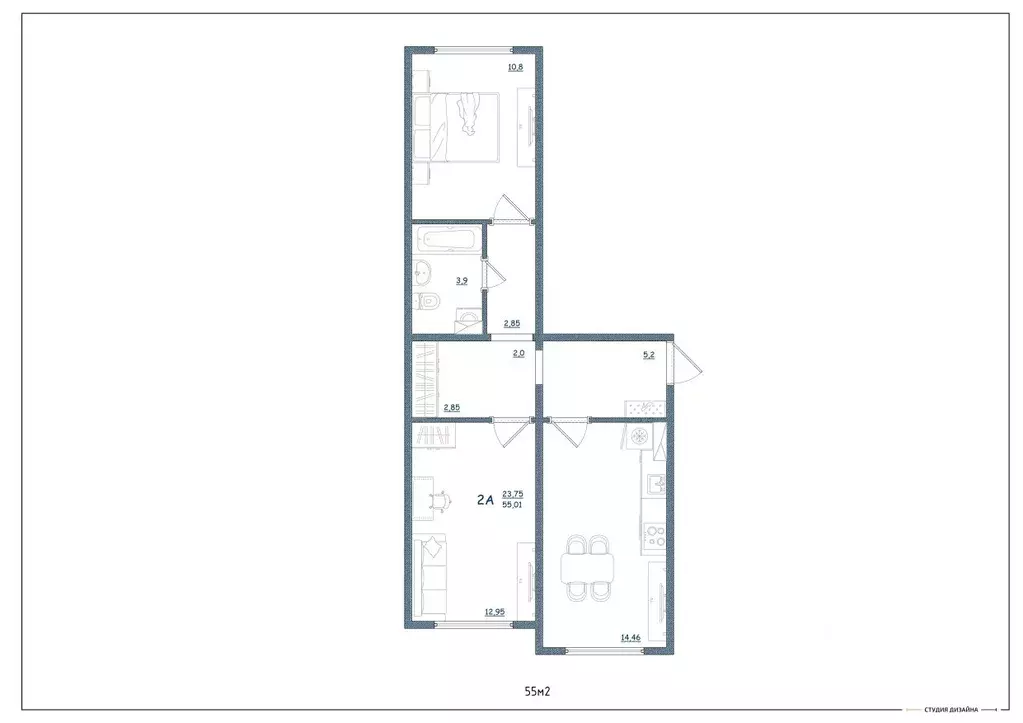 2-к кв. Тверская область, Тверь ул. Левитана, 93А (55.0 м) - Фото 2