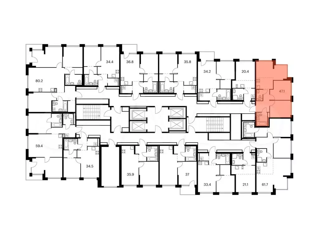 2-к. квартира, 47,1 м, 24/32 эт. - Фото 1