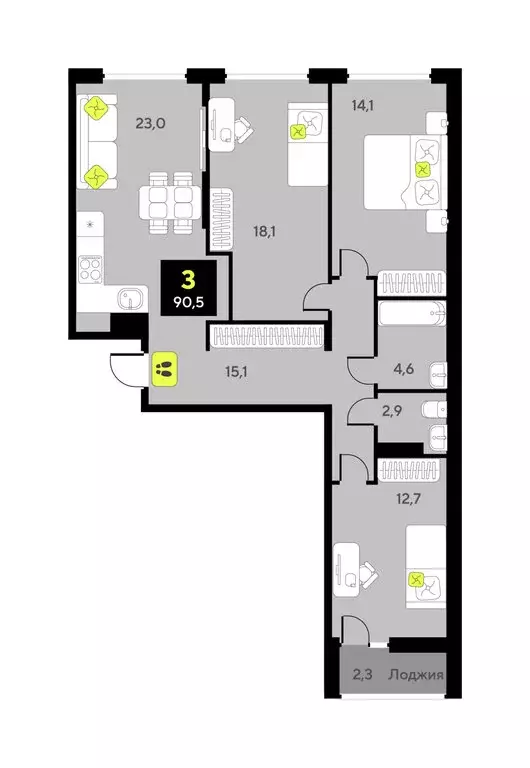 3-комнатная квартира: Тюмень, улица Разведчика Кузнецова, 9 (90.5 м) - Фото 1