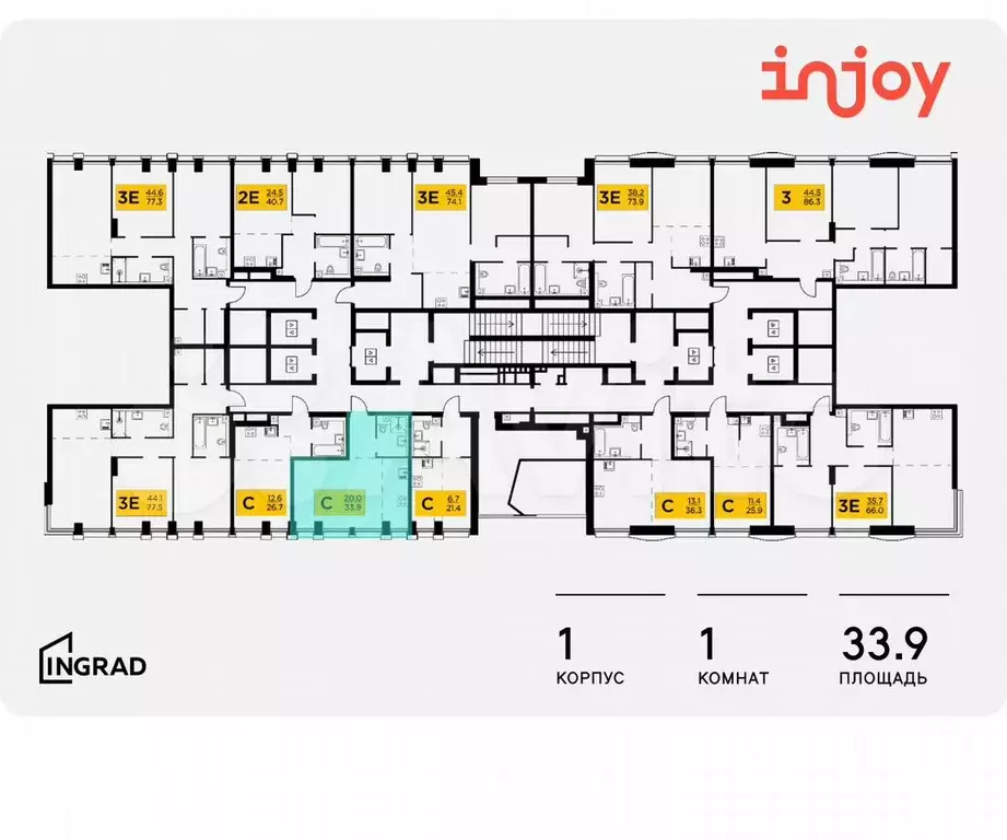 Квартира-студия, 33,9 м, 4/33 эт. - Фото 1