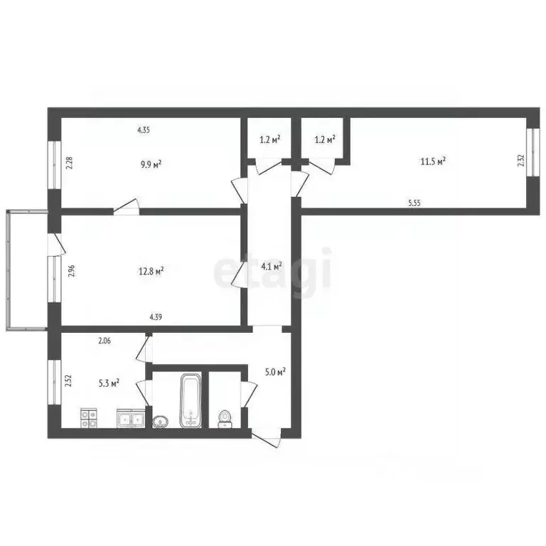 3-к кв. Архангельская область, Архангельск Котласская ул., 11 (54.2 м) - Фото 1