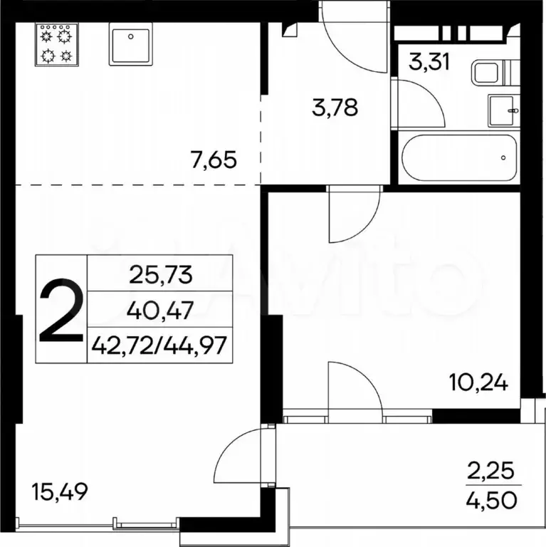 2-к. квартира, 45 м, 6/15 эт. - Фото 0