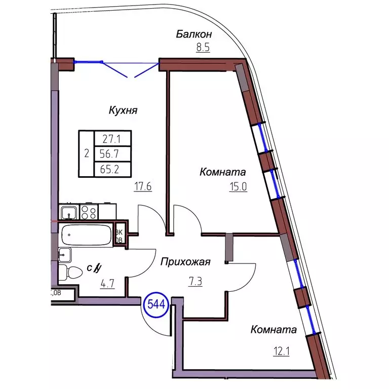 2-комнатная квартира: Калининградская область, Светлогорск (65.2 м) - Фото 1