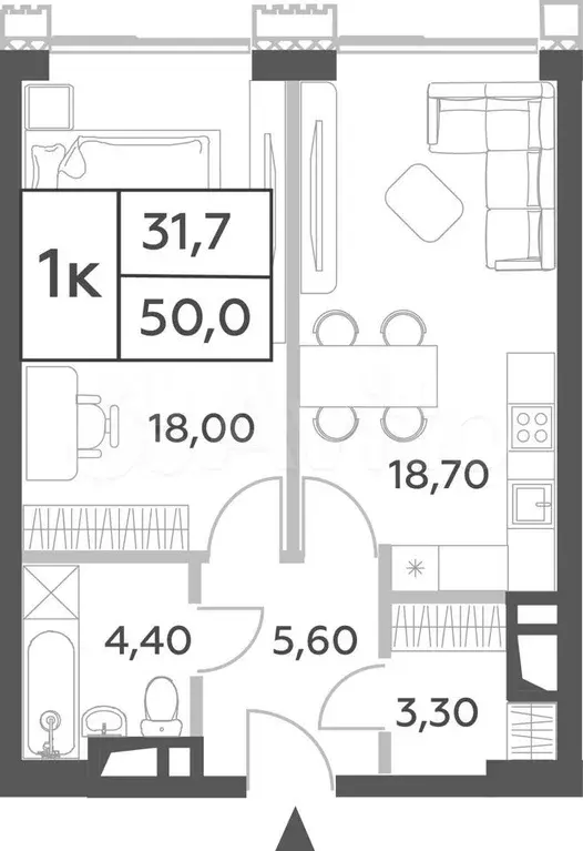 2-к. квартира, 50 м, 25/52 эт. - Фото 0