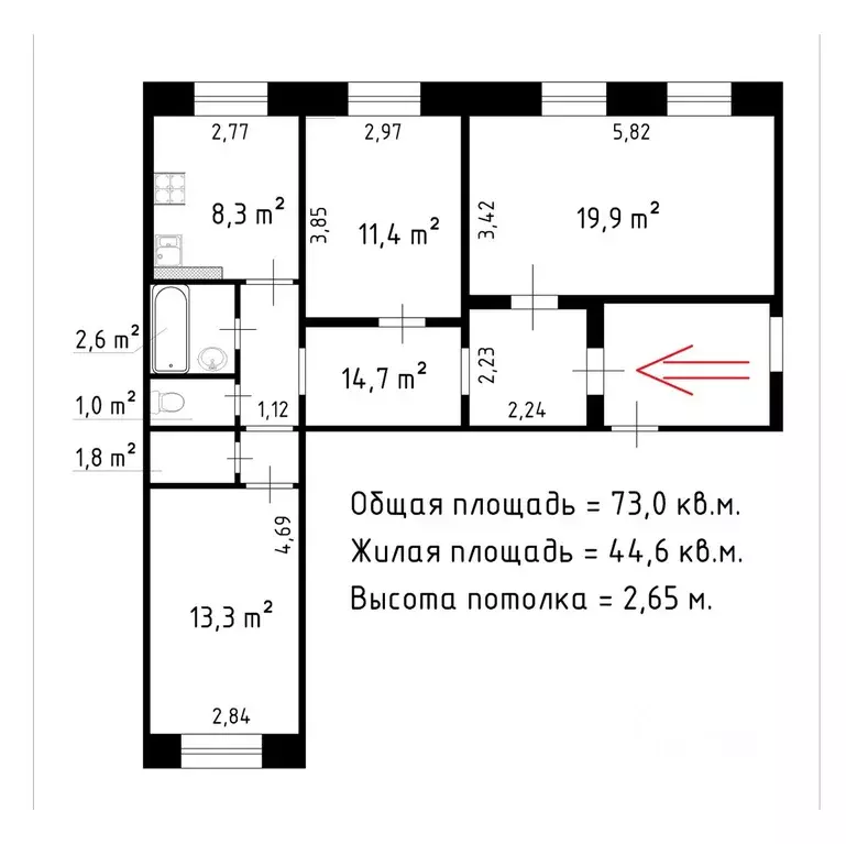 3-к кв. Санкт-Петербург просп. Косыгина, 28К1 (73.0 м) - Фото 0