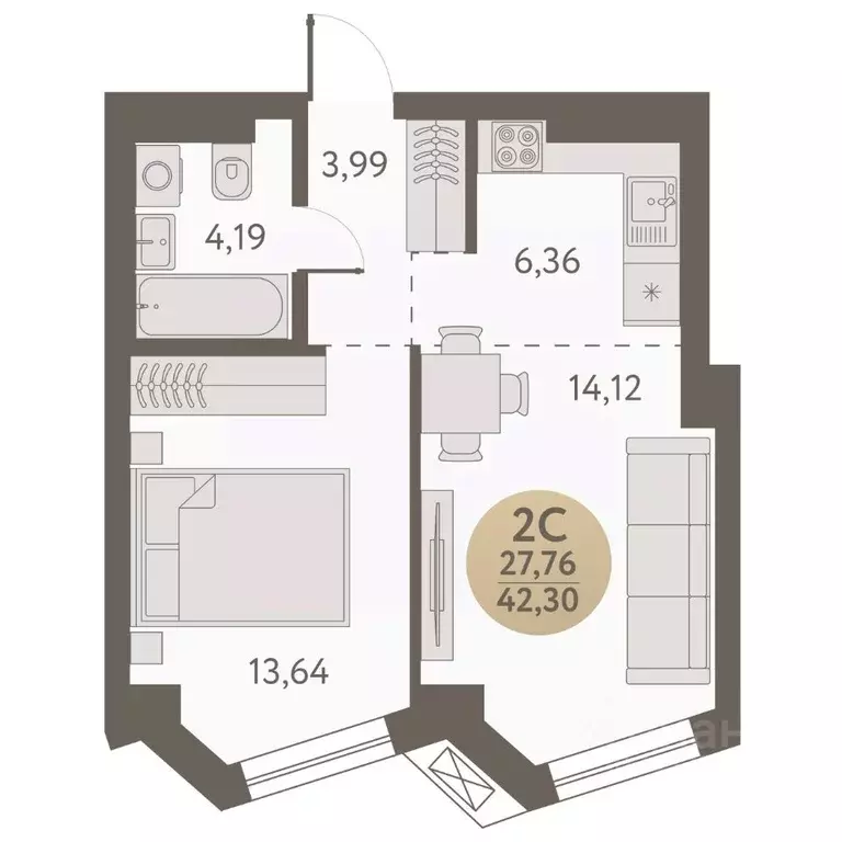 2-к кв. Новосибирская область, Новосибирск Урбан Пикс жилой комплекс ... - Фото 1