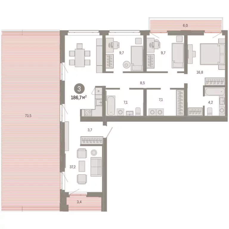 3-комнатная квартира: Тюмень, Ленинский округ (186.65 м) - Фото 1
