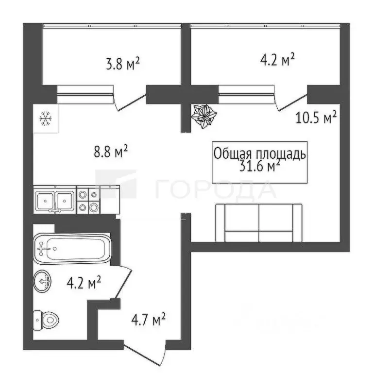 1-к кв. Новосибирская область, Обь Геодезическая ул., 6Вк2 (31.6 м) - Фото 0