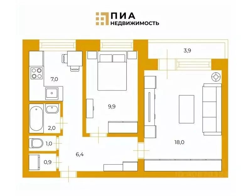 2-к кв. Санкт-Петербург Купчинская ул., 19К3 (45.2 м) - Фото 1