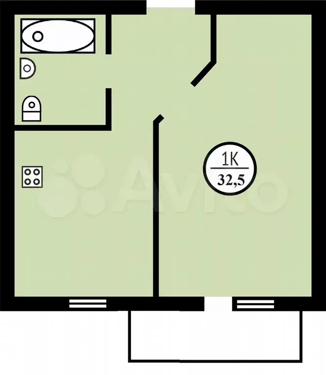 1-к. квартира, 32,5 м, 4/9 эт. - Фото 0