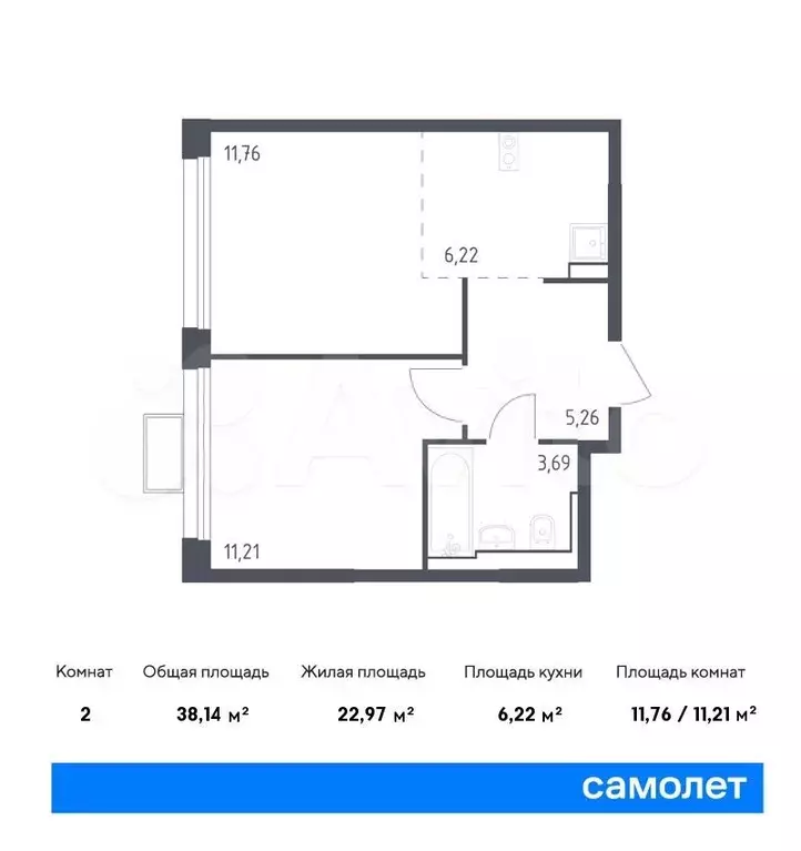 1-к. квартира, 38,1м, 17/24эт. - Фото 0