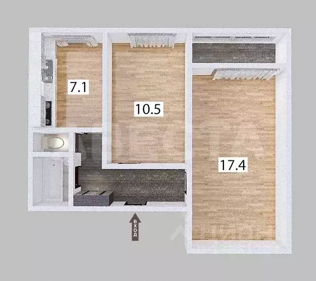 2-к кв. Омская область, Омск Заозерная ул., 17 (44.1 м) - Фото 1