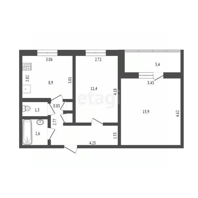 2-к кв. Крым, Саки ул. Набережная (50.4 м) - Фото 1