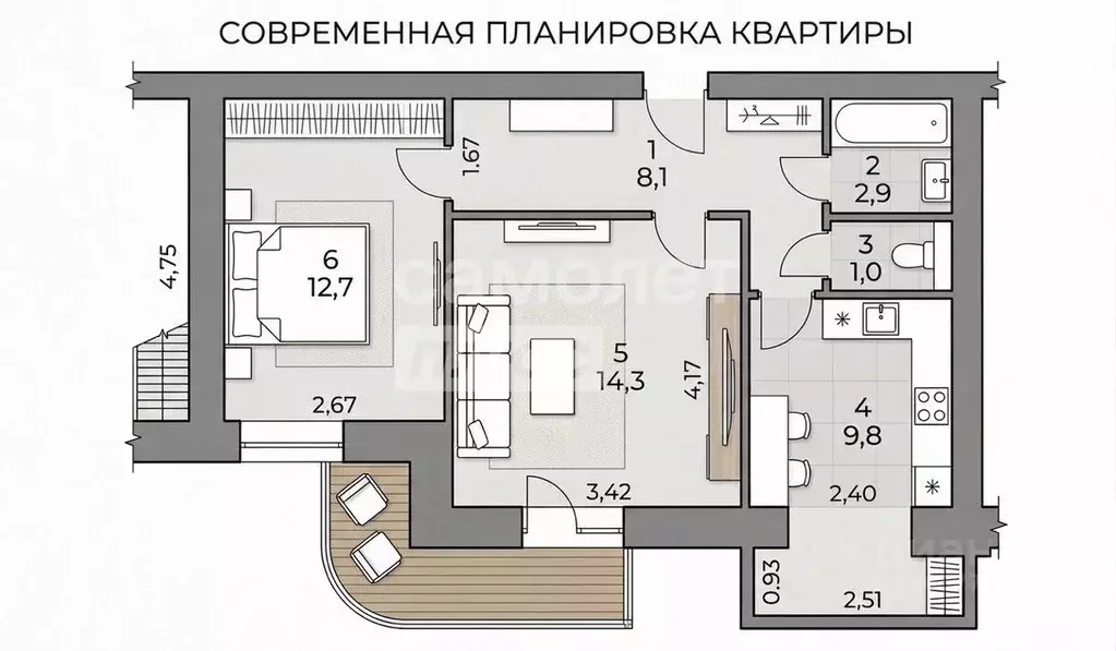 2-к кв. Омская область, Омск ул. 24-я Северная, 168/2 (51.0 м) - Фото 2