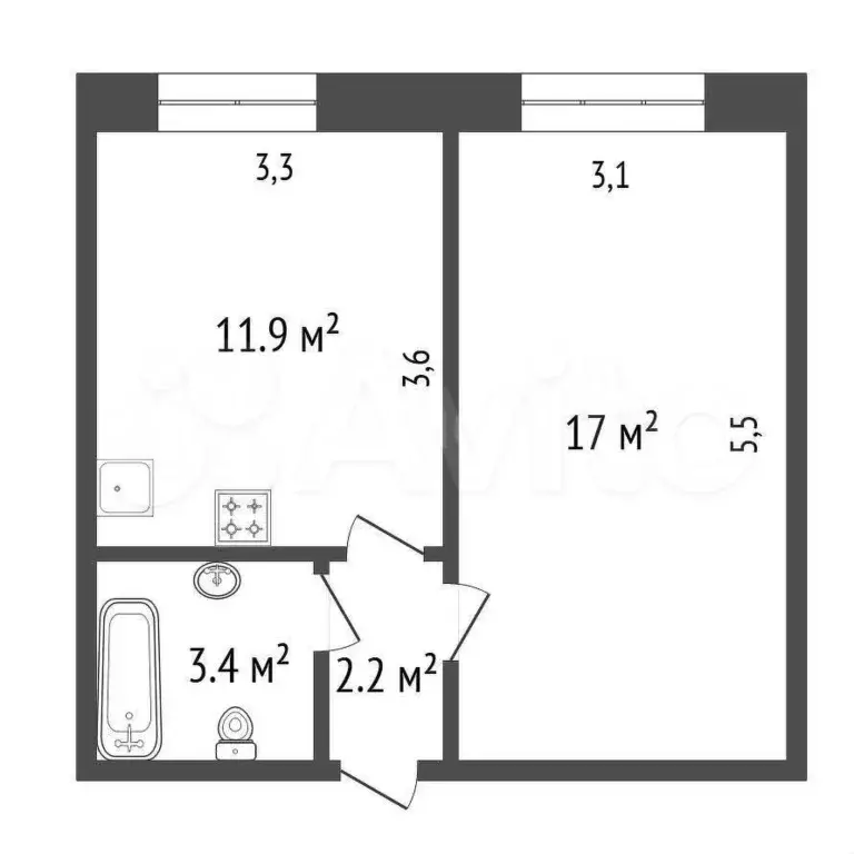 1-к. квартира, 34,5 м, 9/9 эт. - Фото 0