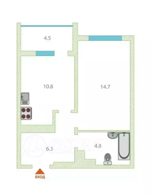1-комнатная квартира: Тюмень, улица Николая Зелинского, 23 (36.6 м) - Фото 1