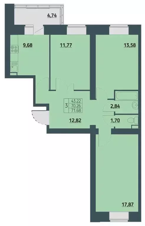 Продаётся 3-к квартира, 70.2 м - Фото 0