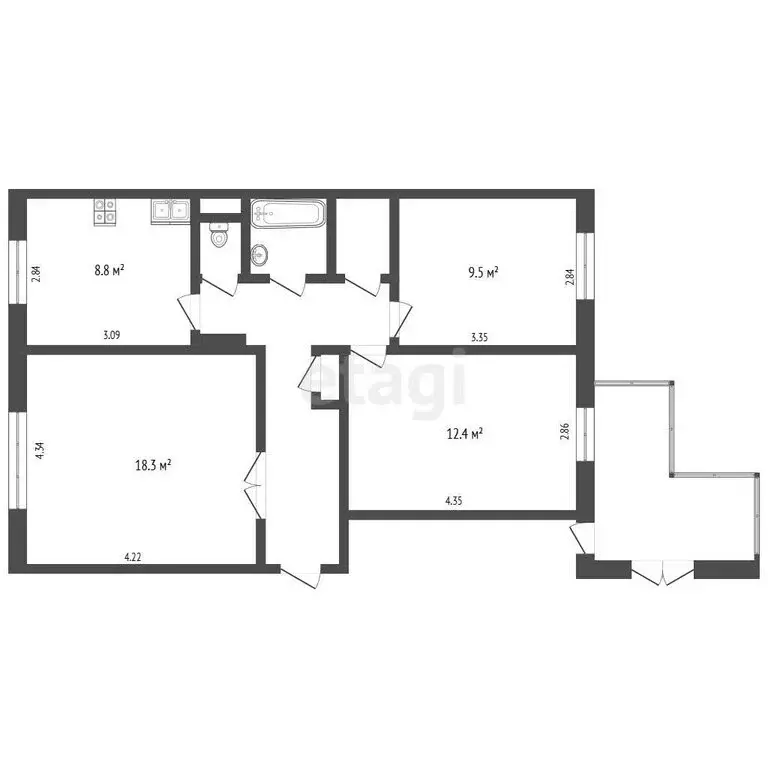 3-комнатная квартира: Пермь, улица Елькина, 7 (65.2 м) - Фото 1