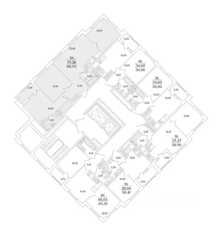 3-к кв. Санкт-Петербург ул. Фучика, 12к2Г1 (80.93 м) - Фото 1