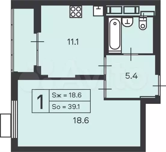 Аукцион: 1-к. квартира, 39,1 м, 6/24 эт. - Фото 1