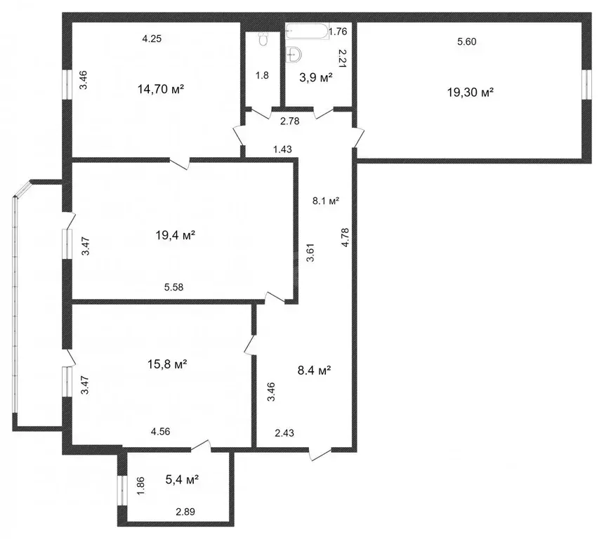 3-к кв. Тюменская область, Тюмень Широтная ул., 167к6 (96.8 м) - Фото 1